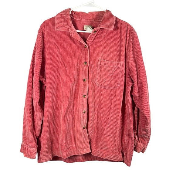 Vintage L.L. Bean Corduroy Salmon Pink Button Up Shacket Top Large - Picture 1 of 5